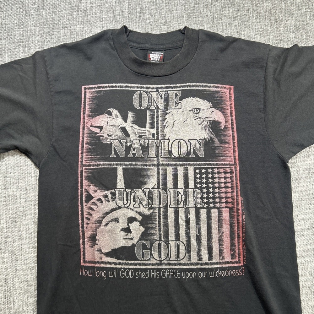 Vintage 90s Shirt Sz L Patriotic Statue Of Liberty Eagle Flag Single Stitch USA